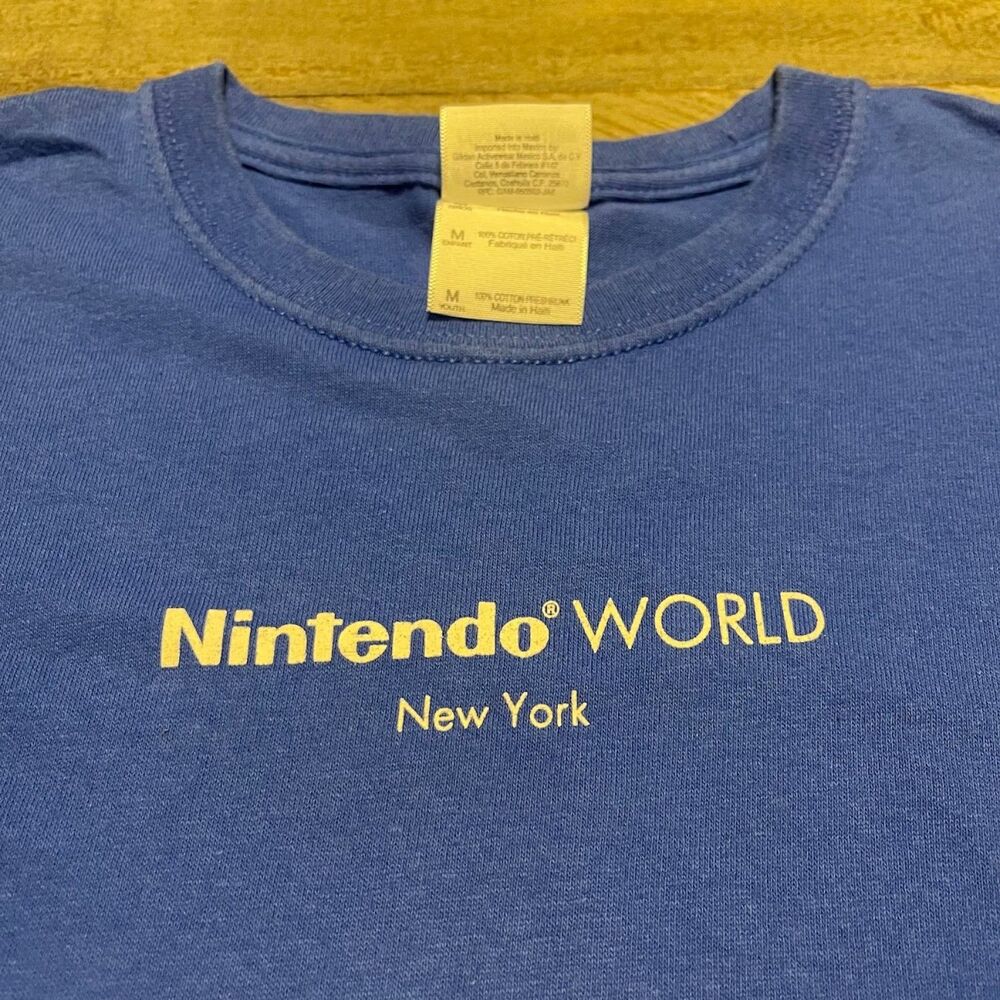 Y2K Nintendo World New York Blue Sz Medium Shirt Mario Decal On Back